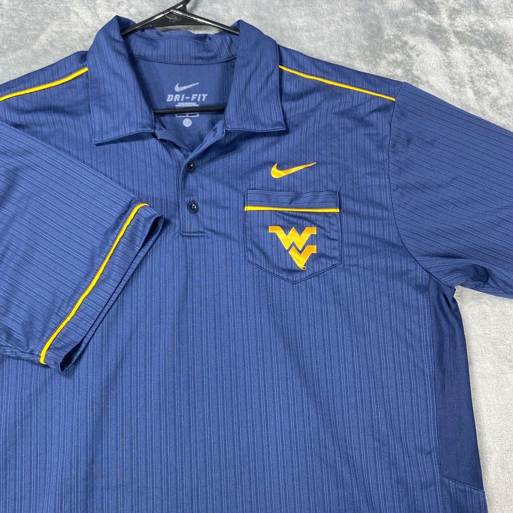 Nike West Virginia Mountaineers Polo Shirt Mens Large Navy Blue Dri Fit Striped